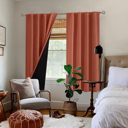 BGment 100% Blackout Curtains 63 Inch Length with Black Liner, Terracotta - color: Terracotta, size: 38"W x 63"L (Pack of 2)