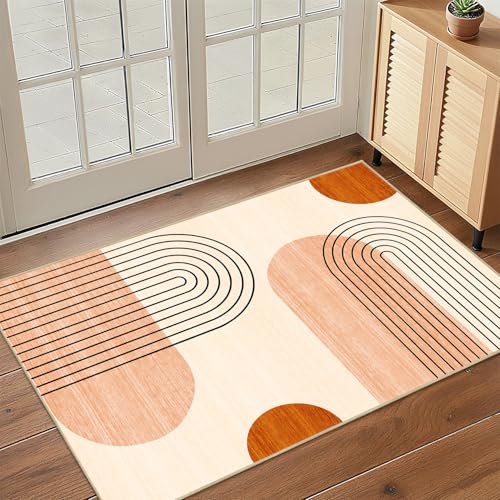 Boho Rug 2x3 for Entryway Indoor Mat, Mid Century Modern Rugs Machine Washable Geometric Entrance Rug Non-Slip Printed Low-Pile Entry Floor Carpet Doormat for Kitchen Bedroom Bathroom Laundry, Orange - color: Boho, size: 2'x3'