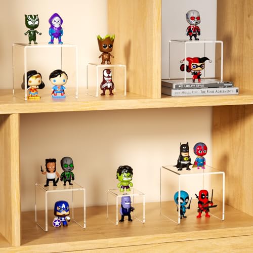 NIUBEE Acrylic Risers Display Stand 2 Set, Clear Display Risers Shelf,3x4x5 - size: (3,4,5)" x2Set