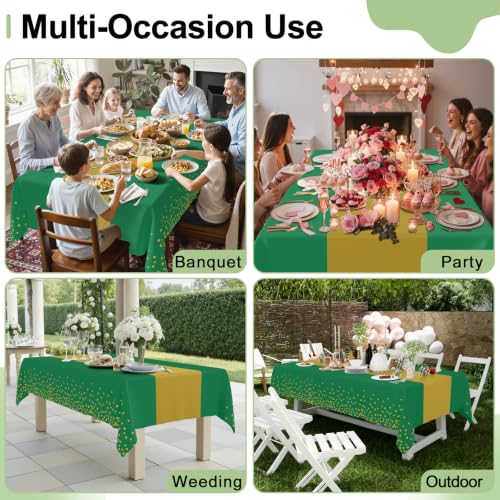 Smiry Disposable Rectangle Plastic 54 x 108 Inch Table Cloth 3 Pack - color: Christmas Green and Gold