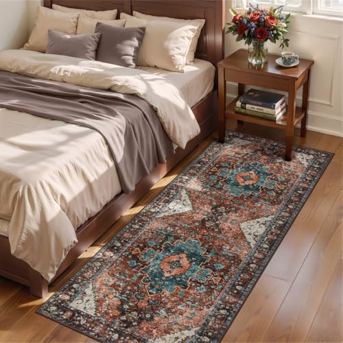 Ciicool 2x5ft Runner Rug,Small Throw Runners for Hallway Kitchen Entryway - color: Brick Red/Dull Teal, size: 2' x 5' (Runner)