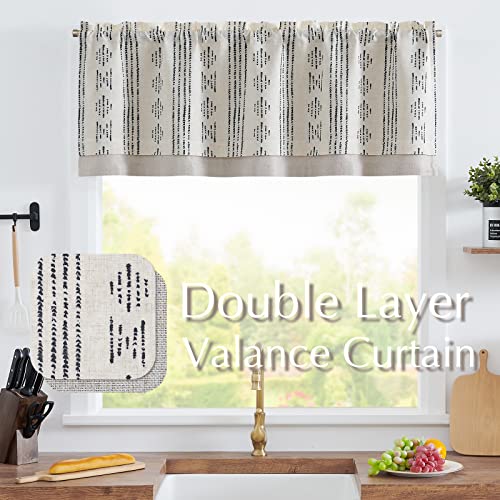 jinchan Striped Valance 18 Inch Modern Boho 1 Panel Black on Linen - color: Boho Black on Linen, size: 50"W x 18"L (Pack of 1)