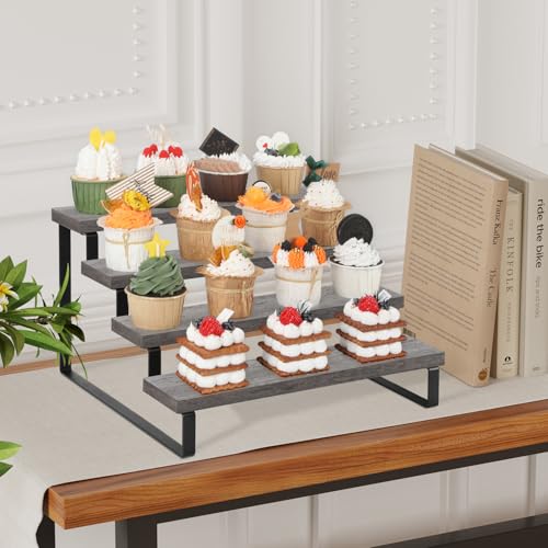 YINMIT Wooden Display Riser Stand, Tiered Perfume and Cologne Organizer Stand, 4 Tier Spice Rack Organizer, Rustic Display Shelf for Candles (4 Tier,Grey) - color: 4 Tier,1 Pack,Grey