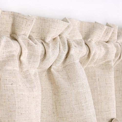 DOSLY IDÉES Farmhouse Linen and Cotton Green Striped Button Valance, Striped Pleated Design with Coconut Buttons, Multi-Room Window Treatment for Kitchen Living Room Bedroom, 52" W x 18" L - color: Linen & Green Stripe, size: 52"W x 18"L (Pack of 1)