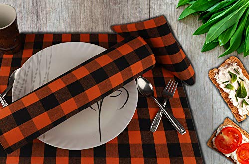 Urban Villa Two Tone Placemat Cotton Tablemat 14x20 (Set of 6) Orange/Blk - color: Halloween Checks, size: 14" x 20"