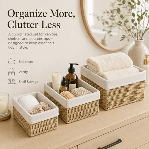 Large Woven Storage Baskets Set of 3, Shelf & Closet Bins - size: Large without Lids