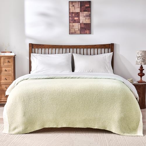 CozeCube Reversible Knitted Throw Blanket, Sage Green White Melange 50"x60" - color: M-sage Green, size: 50"x60"