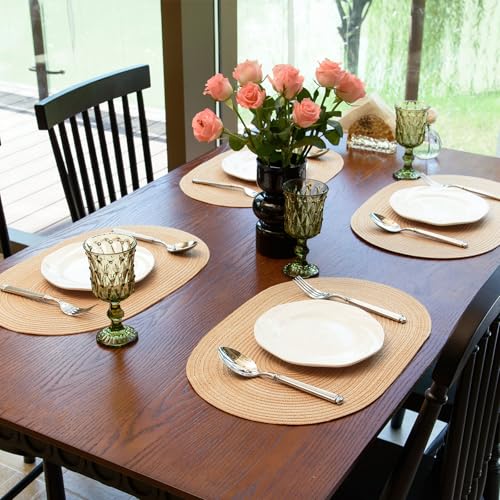Placemats Set of 8, Woven Oval Braided Dining Table Mats(Beige Brown) - color: Beige Brown, size: 8 pcs