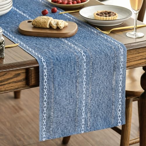 Artoid Mode Blue Rustic Cotton Linen Table Runner 13x36 Inch - color: Blue, size: 13" x 36"