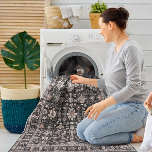 Entryway Rug 2x4 Runner Rug: Washable Runners for Kitchen Non-Slip Soft - color: Dark Black Gray, size: 2' x 4' (Rectangular)