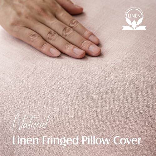 Foindtower Decorative Linen Fringe Throw Pillow Covers 16×16 Light Pink - color: Light Pink, size: 16" x 16" (Pack of 2)