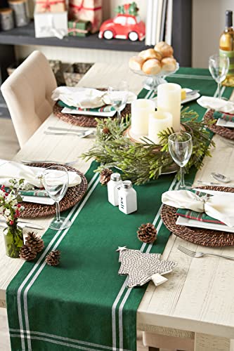 Pre de Provence French Stripe Dining Table Collection Farmhouse Style Table Runner, 14x72 Inches, Balsam Green - color: Balsam Green, size: 14x72 Inches (Pack of 1)