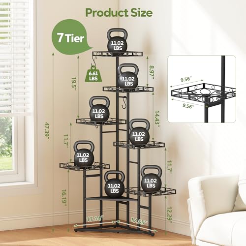 Quikraen 46" Tall Plant Stand Indoor,Multiple Tiers Corner Plant Shelf for Corner, 7-Tier Large Metal Flower Holder, Plant Rack for Home Decor, Patio (Black) - color: Black, size: 7-Tier