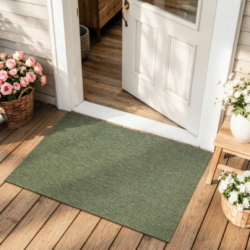 Uphome Boho Bathroom Rugs, 2x3 Washable Small Area Rug for Entryway Indoor, Farmhouse Rubber Backing Braided Cotton Throw Rugs Low Pile, Indoor Green Front Door Mat for Porch Kitchen Bedroom Entrance - color: Green, size: 2' x 3' (Rectangular)