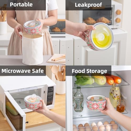 Ceramic Bowl with Lid, Microwave Safe, Set of 4 - color: color A1 - Set of 4