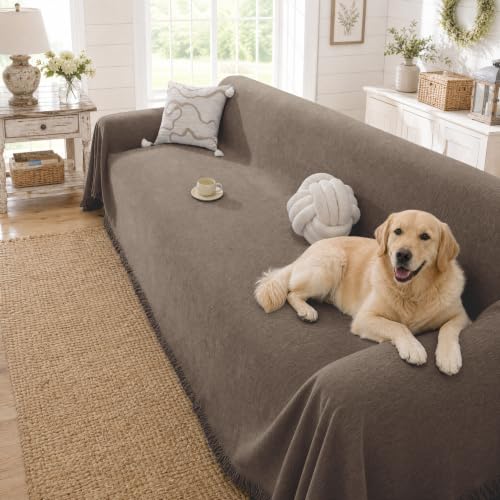 Chenille Couch Cover for Dogs Washable Boho Throw Blanket Washable - color: 01 Coffee, size: 71"×102"