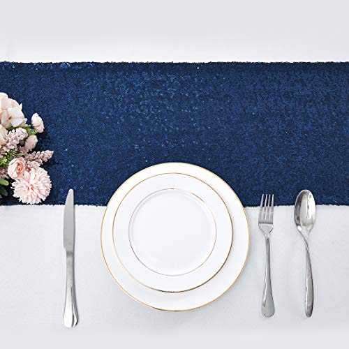 Pufogu 12 x 72 inches Navy Sequin Table Runner, 2 Packs - color: Navy