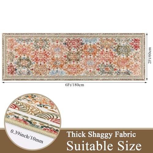 Vaukki Hallway Runner 2x6 ft, Beige-Multi Vintage Shaggy Soft Kitchen Rug - color: Beige-multicolor, size: 2' x 6'(Runner)