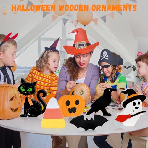 Halloween Decorations Indoor Cute Ghost: 6pcs Wooden Decor Tray Tiered on Table - Home Kitchen Pumpkin Sign
