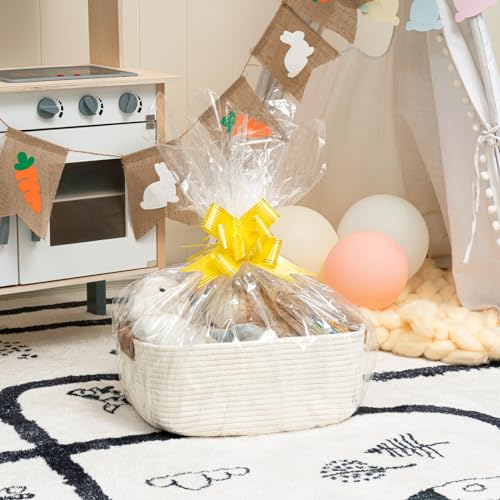 CHICVITA 3 Pack Woven Rope Gift Basket with Leather Handles, White - color: White, size: 11.4 x 10.6 x 5.5 Inch (3 Pack)