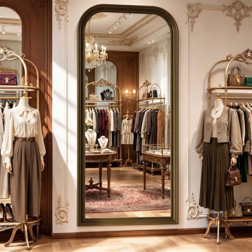 71"x32" Full Length Mirror with Stand, Arched PU Frame - color: Antique Bronze