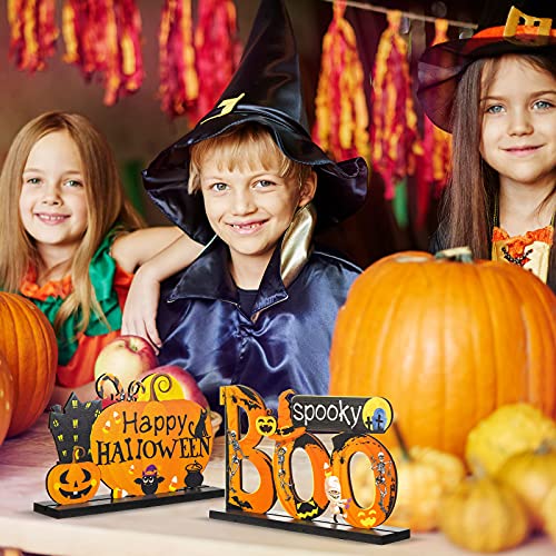 Blulu 4 Pcs Halloween Decor Indoor Wood Table Sign, Spooky - style: Spooky