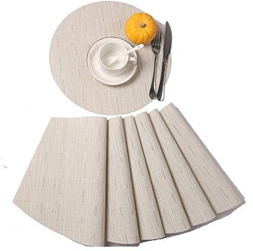 SHACOS Small Round Table Placemats Set of 5 Wedge Shaped Place Mat with Centerpiece Round Mat Heat Resistant Table Mats Washable (5, Beige) - color: Beige