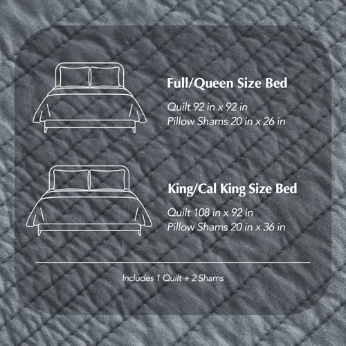 EVERGRACEHOME 100% Cotton Modern Lines Quilt Set Queen Size, Smoky Blue - color: Smoky Blue, size: Full/Queen (92" X 92")