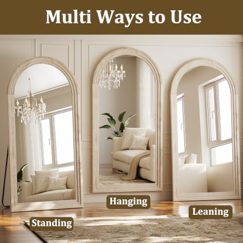 81"x41" Arched Full Length Mirror with Solid Wood Frame, White - color: White, size: 81"L x 41"W