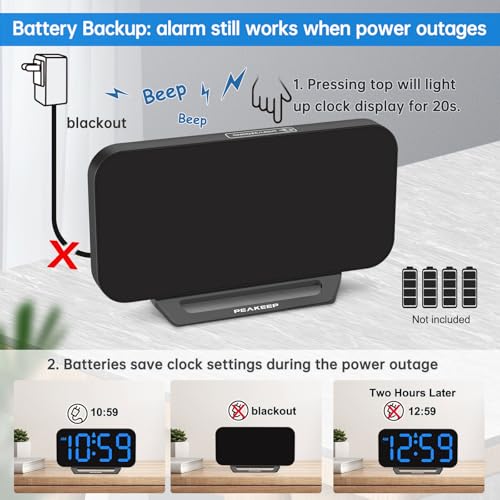 Peakeep Small Digital Alarm Clock for Bedrooms, Loud for Heavy Sleepers - color: Black With Blue