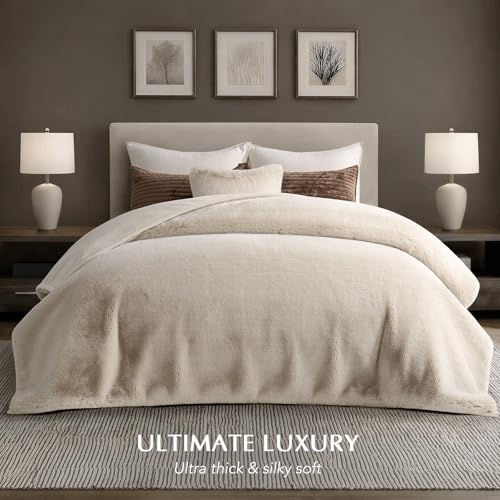 EverGrace Faux Chinchilla Fur Throw Blanket, 72"x90", Birch Mink - color: Birch Mink, size: 72"x90"