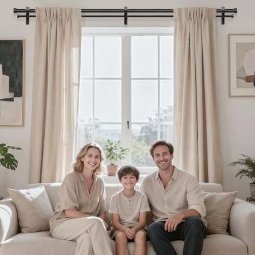 Double Curtain Rod, 36-60 Inch Black Modern Heavy Duty Dual Rods - color: Black, size: 36"-60"
