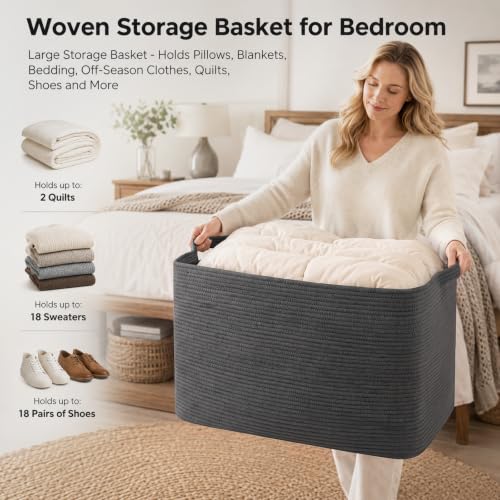 OIASKET 108L Extra Large Blanket Basket Living Room, 24.8" x 16.2" x 16.2" - color: Dark Grey, size: 24.8" x 16.2" x 16.2"