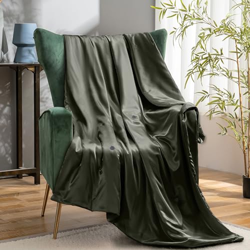 Vonty Dark Grey Satin Throw Blanket 60x80In, Cooling Silky Wrinkle-Free - color: Dark Grey, size: 60" x 80"