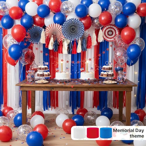 PartyWoo Red and Blue Crepe Paper 4pcs 328 FT Red Blue Streamers - color: Blue Red-9617