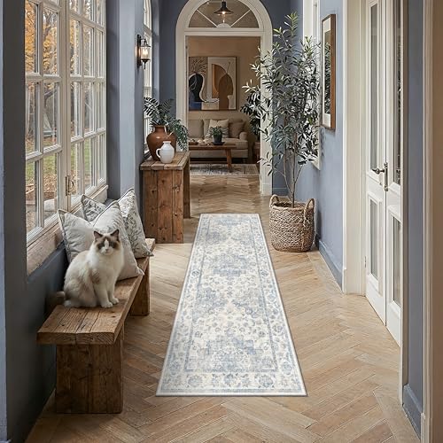 Washable Neutral Blue Kitchen Runner Rug Set of 3 - color: Neutral | Blue, size: 20"x32"+20"x48"+20"x59"