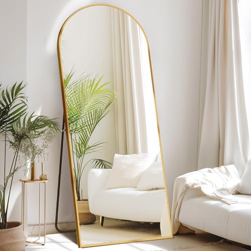 DUMOS 65"x24" Arched Full Length Mirror with Stand, Full Body Floor Mirror - color: Gold-rounded, size: 65"L x 24"W