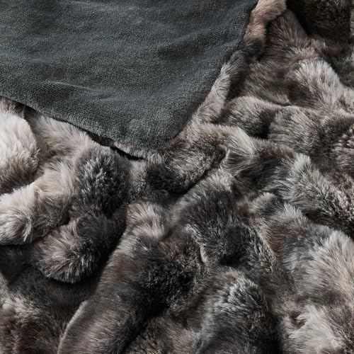 Fluffy Throw Blanket - Luxury Faux Rabbit Fur, Soft, Warm, Cozy & Fuzzy - Tie-Dyed Purple Dark Grey (King Size 108''x90'') - color: Tie-dyed Dark Grey, size: King(108''x90'')