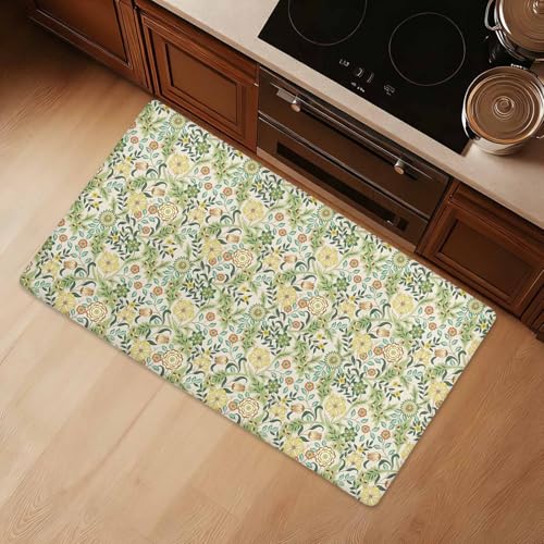 Kitchen Floor Mat 36x20in Waterproof Anti-Fatigue Kitchen Mats - color: Green Flower Clusters