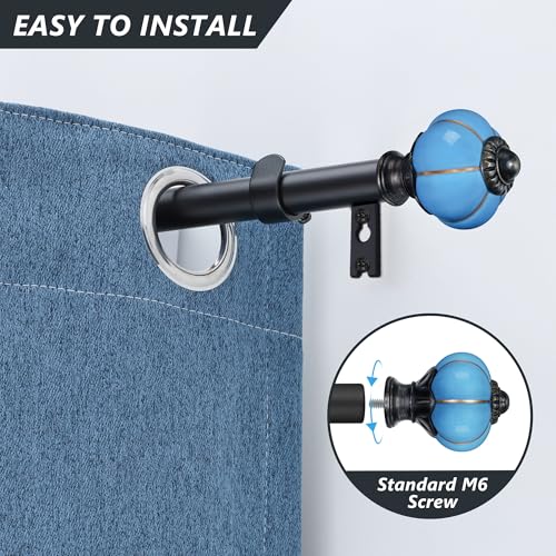 Ceramic Curtain Rods for Windows 48 to 84 Inch 1 Inch Adjustable - color: Black Blue, size: 48"-84"