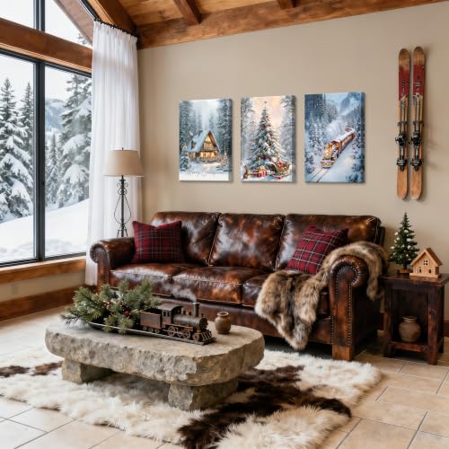 WENGTIAO 3 Pcs Christmas Winter Forest Snow Canvas Wall Art Prints 16"X24" - color: Holiday-christmas trees, size: 16"x24"x3Pcs