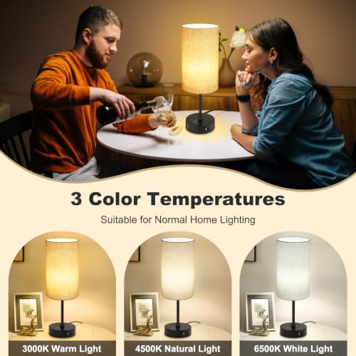 Unicozin 17Inch Table Lamp for Bedroom, Touch Control Bedside Lamp for Reading, 3 CCT & 7 RGB Color Changing, Dimmable Nightstand Lamp for Kids Room Living Room Office, Beige Shade - color: Beige, size: 17in