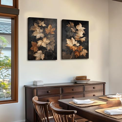 RUMSICH 2Pcs Vintage Gold-Brown Maple Canvas Wall Art 12x16 Inch Frame - color: Maple Leaf, size: 16"L x 12"W