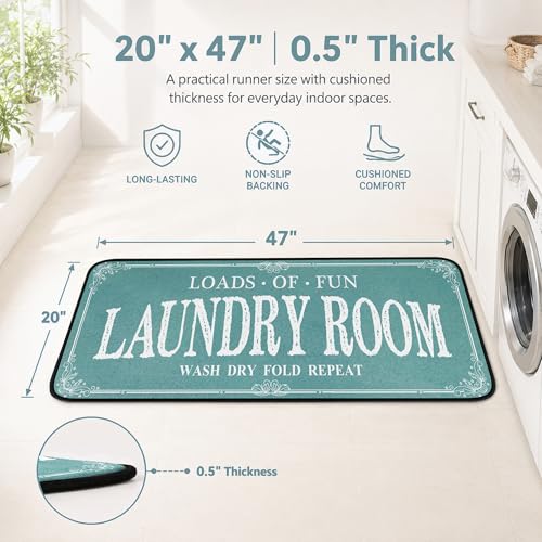 ROMAMIGO Laundry Room Rug Runner Non Slip Laundry Mats Mudroom Runner Farmhouse Kitchen Floor Mat Bathroom Laundry Room Decor Accessories(Teal, 20 X 47 inch) - color: Teal