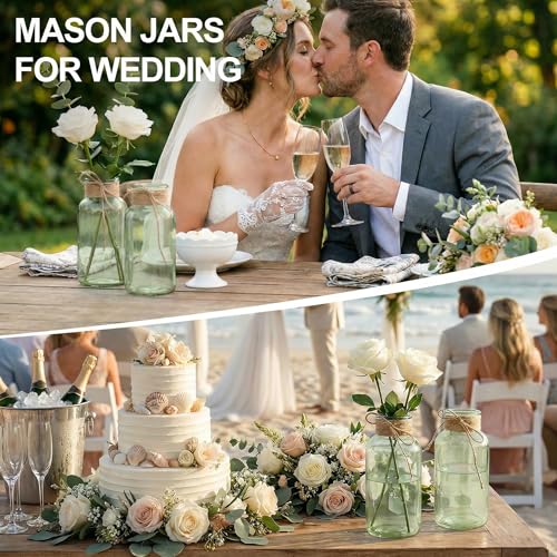 Mason Jars for Centerpiece Glass Flower Bud Vase Green Vases, 6 Pc - color: Green