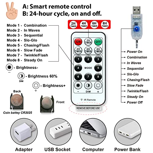HXWEIYE 120LEDs Photo Clips String Light, 40Ft USB, Remote, 8 Modes & Timer - color: White, size: 40 Feet, 120 LEDs, USB Powered, 8 Modes