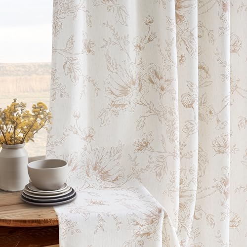 Tan Beige Floral Pleat Linen Small Curtains Semi Sheer Boho Curtain 40x45 - color: Coffee, size: 40"W x 45"L (Pack of 2)