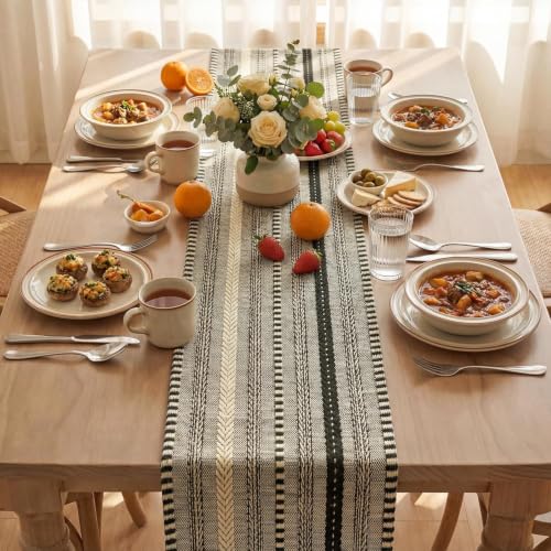 Artoid Mode Black Farmhouse Stripe Braided Table Runner 12x72 Inch - color: Black, size: 12" x 72", Table Runner