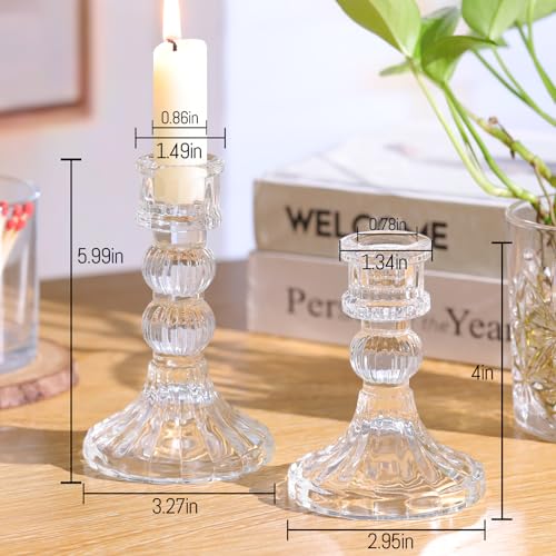 DARJEN 6Pcs Clear Candlestick Holders Set - 4" H & 5" H Striped Taper Candle Holders Bulk, Glass Candle Holders for Wedding, Festival, Party, Table Centerpiece, Gifts - color: Clear, size: Striped Pattern