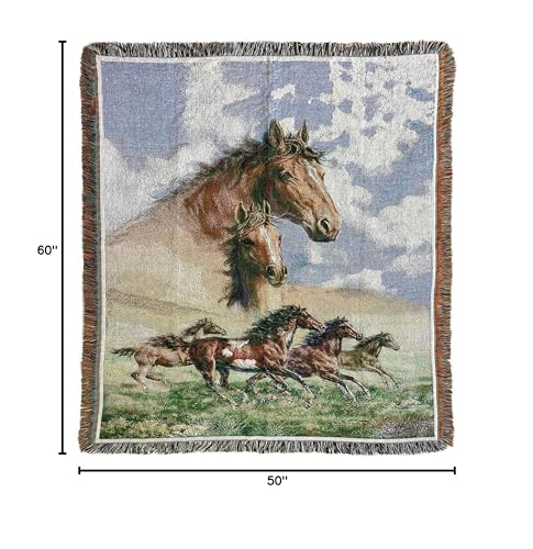 Western Galloping Horse Chenille Tapestry Throw Blanket 50" x 60" - color: Horse